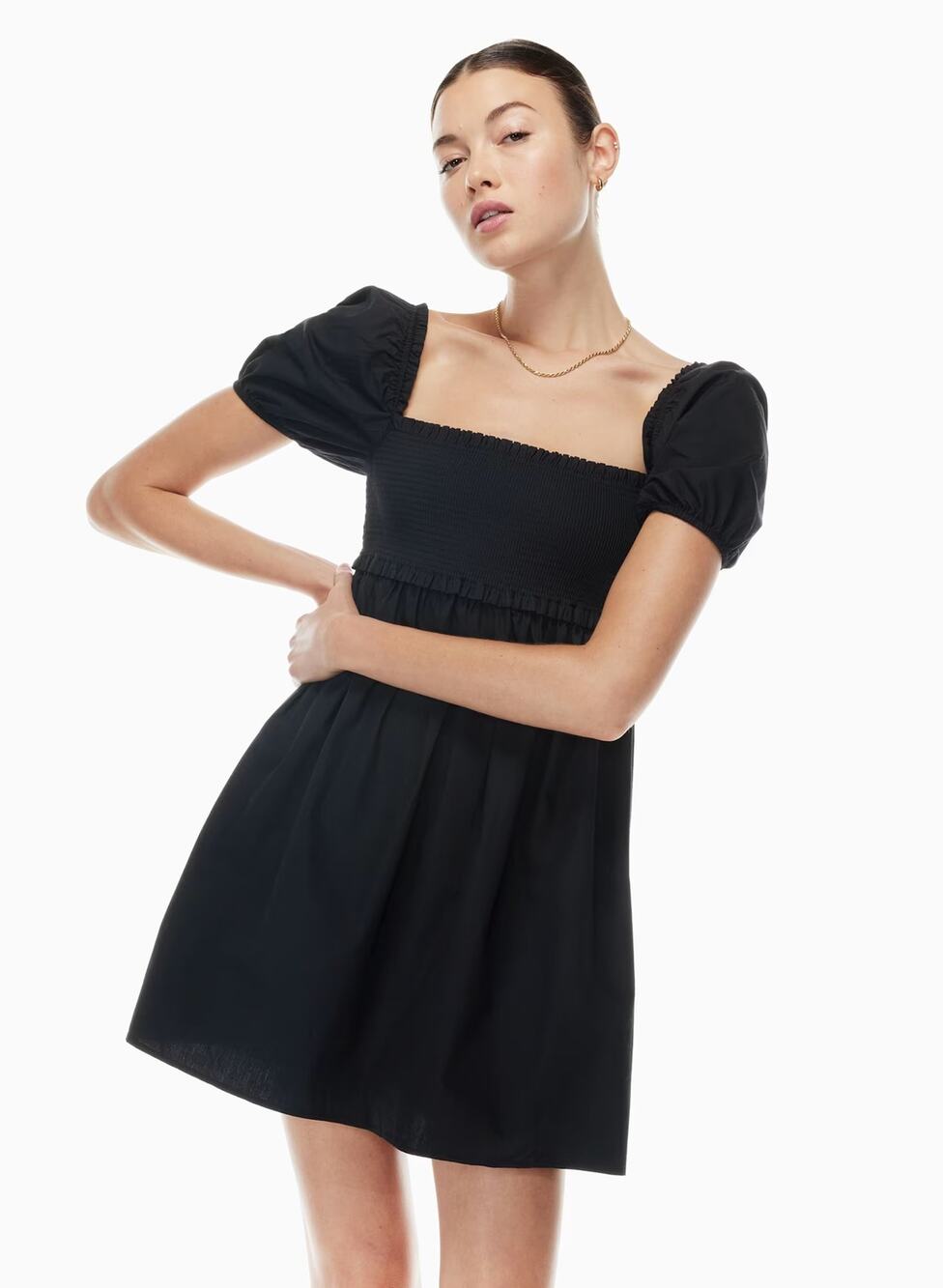 NEW NWT Aritzia Sunday Best Hadley Square Neck Puff Sleeve Poplin Dress Black XS
